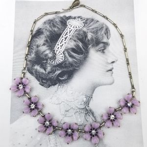 Vintage lavender floral lucite rhinestone necklace
